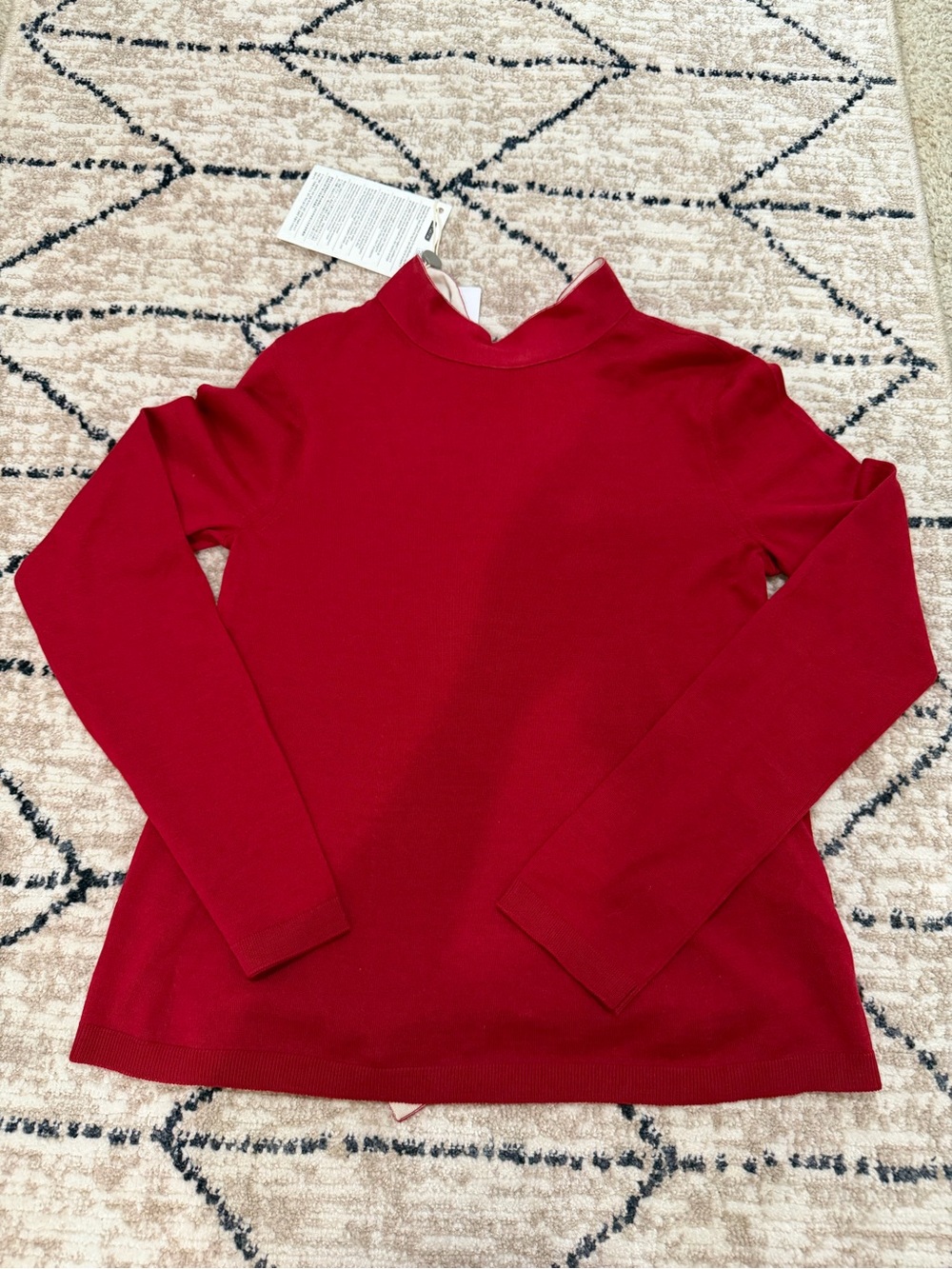 RED Valentino Cherry Red Mock Long-Sleeve Topped with Tie Neck